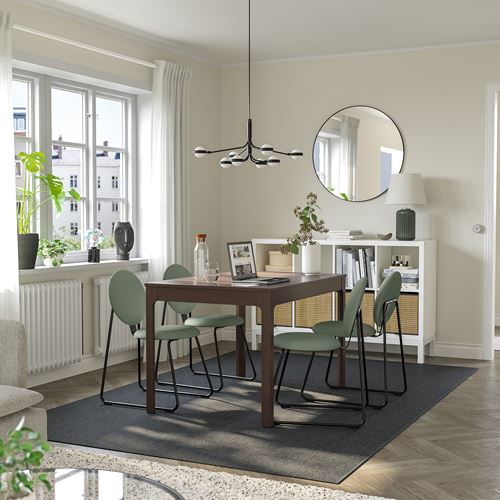 IKEA - EKEDALEN/MANHULT, dining set, dark brown-Hakebo grey/green, 4 chairs