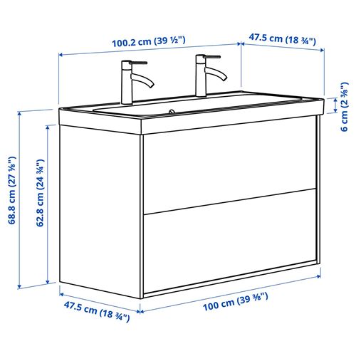 IKEA - ANGSJÖN/BACKSJÖN, wash-basin and cabinet, oak effect, 100x48x69 cm