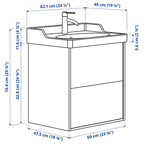 IKEA - TANNFORSEN/RUTSJÖN, wash-basin and cabinet, white, 62x49x74 cm