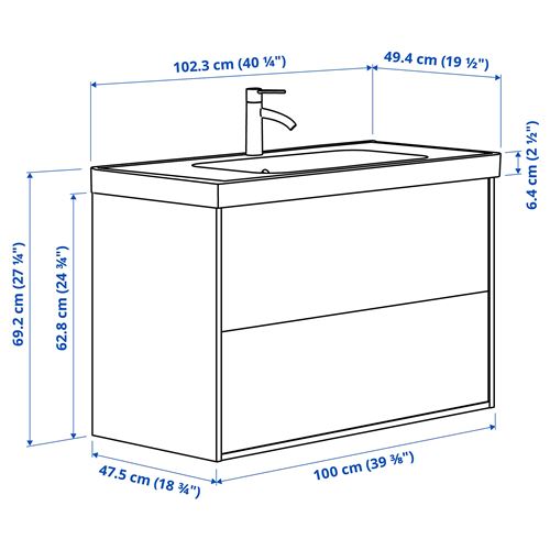 IKEA - TANNFORSEN/ORRSJÖN, lavabo dolabı kombinasyonu, beyaz, 102x49x69 cm