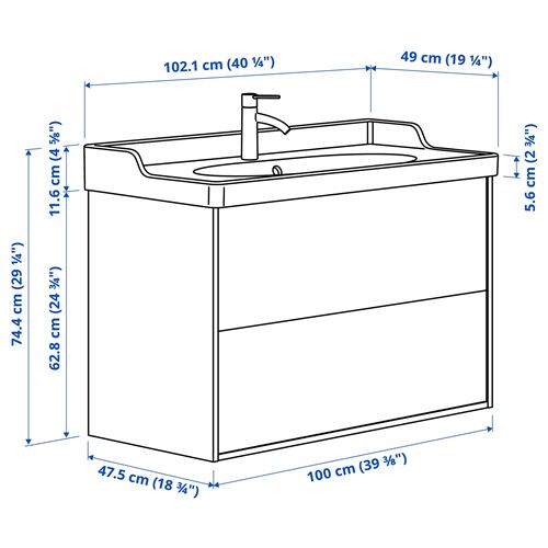 IKEA - TANNFORSEN/RUTSJÖN, lavabo dolabı kombinasyonu, beyaz, 102x49x74 cm