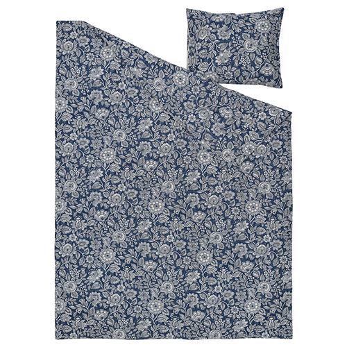 IKEA - GLESSTARR, single duvet cover sets, dark blue-white, 150x200/50x60 cm