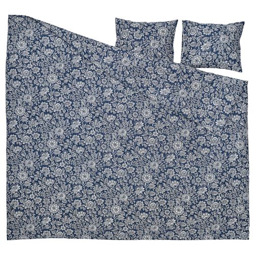 IKEA - GLESSTARR, double quilt cover and 2 pillowcases, dark blue-white, 240x220/50x60 cm