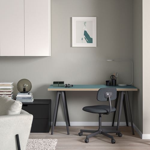 IKEA - LAGKAPTEN/NARSPEL, desk, turquoise-dark grey, 140x60 cm