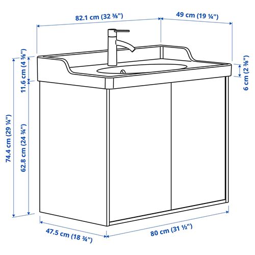 IKEA - TANNFORSEN/RUTSJÖN, lavabo dolabı kombinasyonu, beyaz, 82x49x74 cm