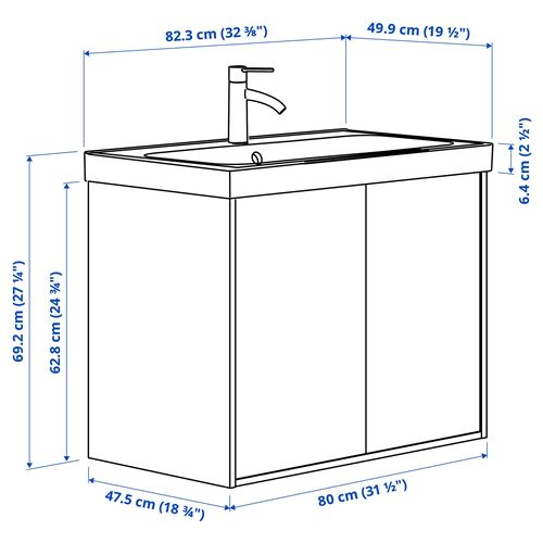 IKEA - HAVBACK/ORRSJÖN, lavabo dolabı kombinasyonu, koyu gri, 82x49x69 cm