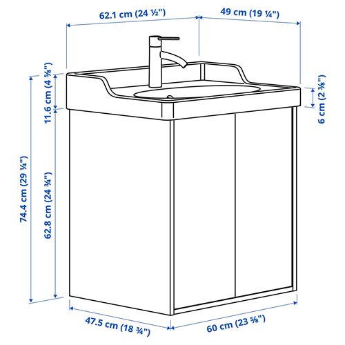 IKEA - TANNFORSEN/RUTSJÖN, lavabo dolabı kombinasyonu, beyaz, 62x49x74 cm