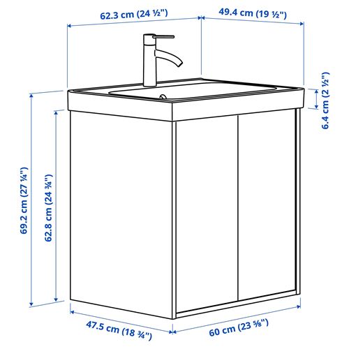 IKEA - HAVBACK/ORRSJÖN, lavabo dolabı kombinasyonu, koyu gri, 62x49x69 cm