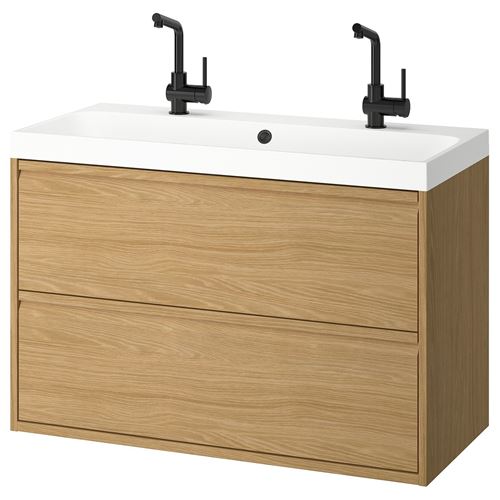 IKEA - ANGSJÖN/BACKSJÖN, wash-basin and cabinet, oak effect, 100x48x69 cm