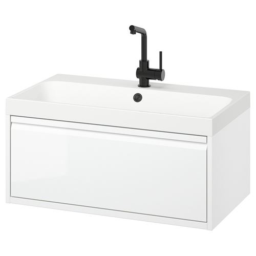 IKEA - ANGSJÖN/BACKSJÖN, wash-basin and cabinet, high gloss white, 80x48x39 cm