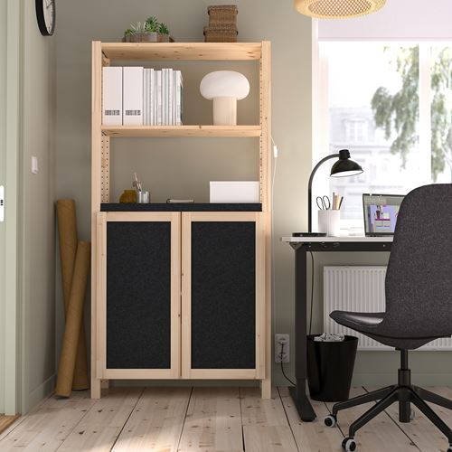 IKEA - IVAR, shelf unit with door, pine-felt, 89x30x179 cm