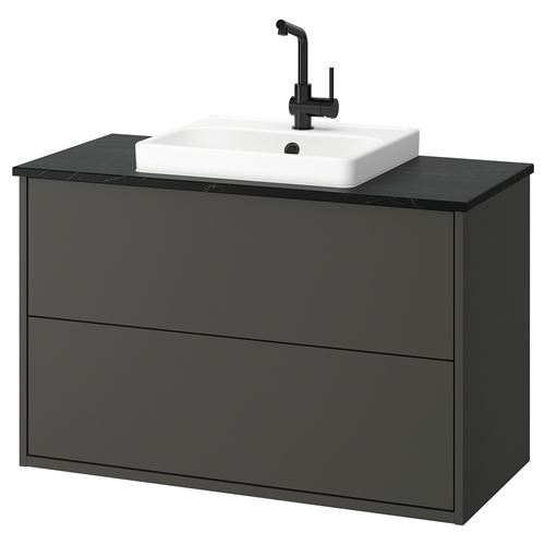 IKEA - HAVBACK/TOLKEN/ORRSJÖN, wash-basin and cabinet, dark grey-black marble effect, 102x49x71 cm