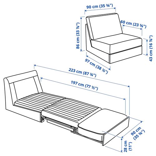 IKEA - KIVIK, yataklı tekli koltuk, kelinge gri-turkuaz