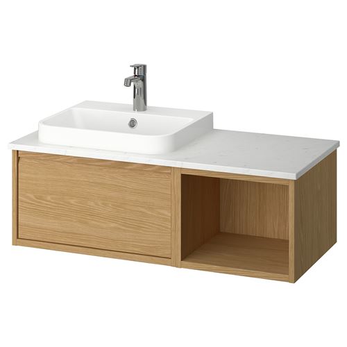 IKEA - ANGSJÖN/TOLKEN/BACKSJÖN, wash-basin and cabinet, oak effect-white marble effect, 102x49x41 cm