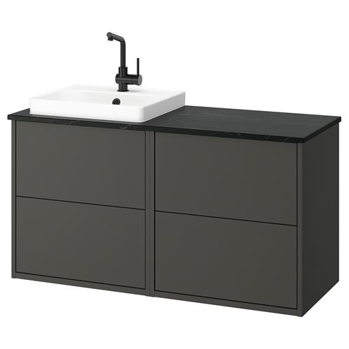 IKEA - HAVBACK/ORRSJÖN, lavabo dolabı kombinasyonu, koyu gri-siyah mermer görünüm, 122x49x71 cm
