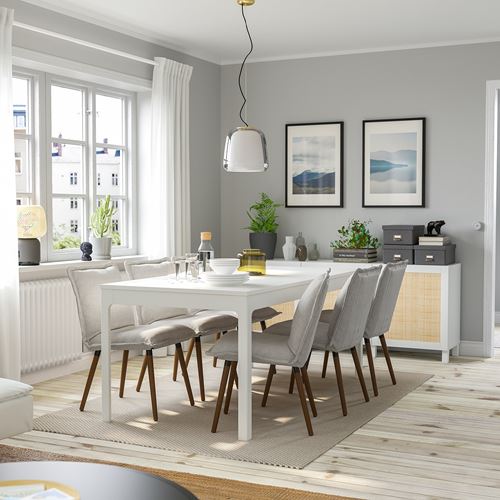 IKEA - EKEDALEN/KLINTEN, dining set, white-light beige, 6 chairs