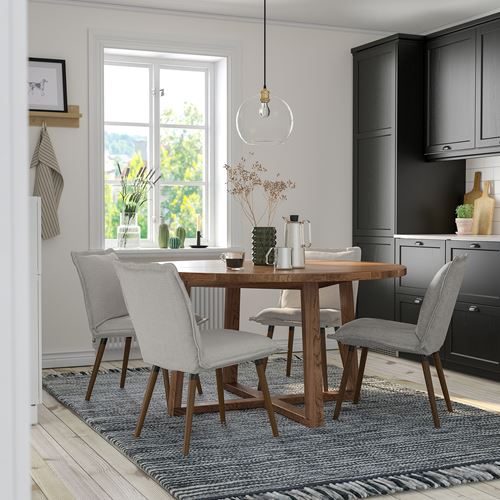 IKEA - MÖRBYLANGA/KLINTEN, yemek masası takımı, meşe kaplama kahverengi vernikli-Kilanda açık bej, 4 sandalyeli