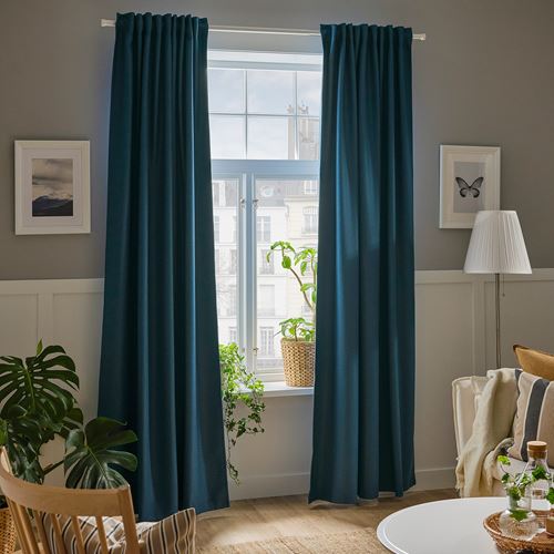 IKEA - ANNAKAJSA, blackout curtain, 1 pair, blue, 145x300 cm