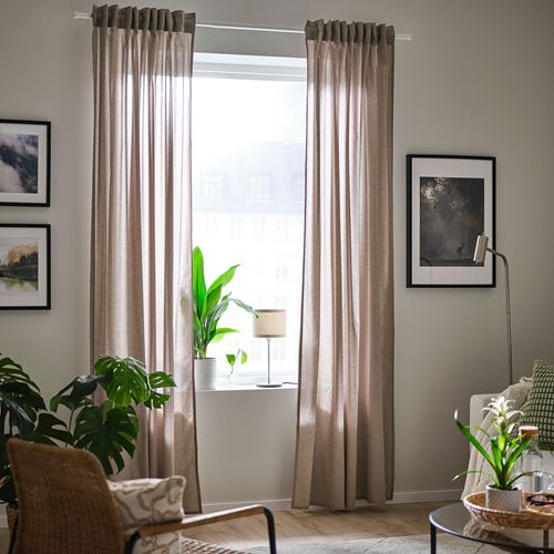 IKEA - HANNALILL, background curtain, 1 pair, light brown, 145x300 cm