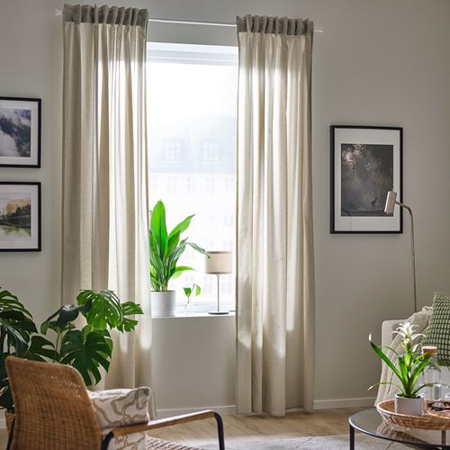 IKEA - HANNALILL, background curtain, 1 pair, light olive-green, 145x300 cm