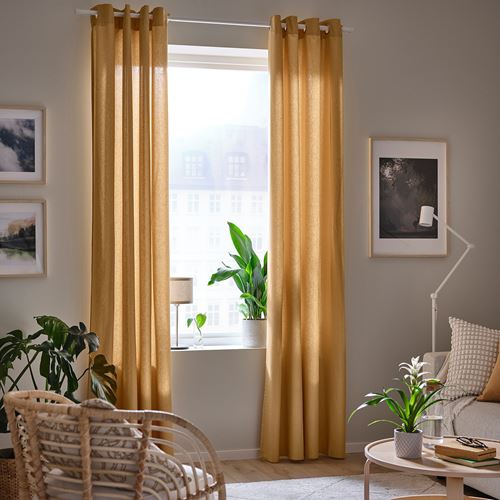 IKEA - MOALINA, background curtain, 1 pair, yellow, 145x300 cm