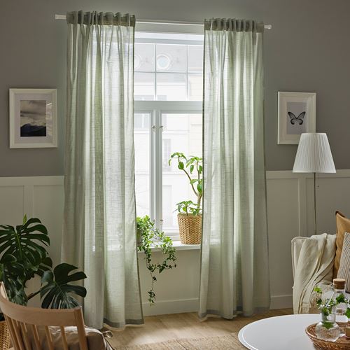IKEA - SILVERLÖNN, tül perde/2 kanat, açık yeşil, 145x300 cm