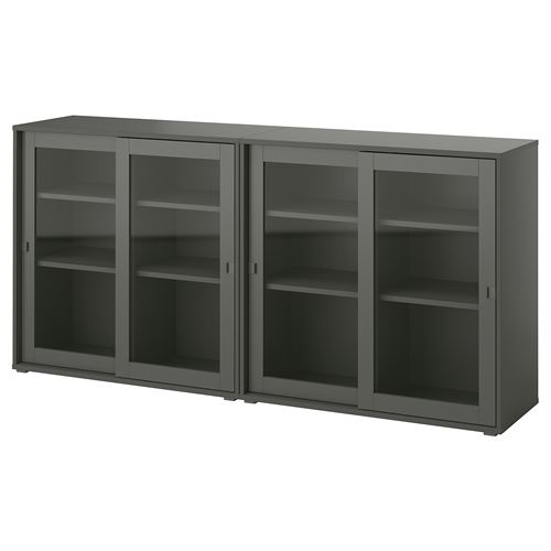 IKEA - VIHALS, sliding door-cabinet, dark grey-glass, 190x37x90 cm