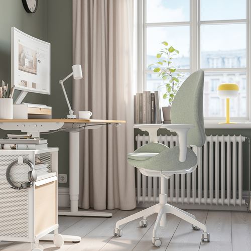 IKEA - HATTEFJALL, office chair, Gunnared light green-white