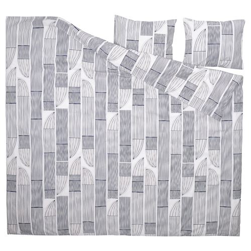 IKEA - BERGKORSÖRT, double quilt cover and 2 pillowcases, grey/white, 240x220/50x60 cm