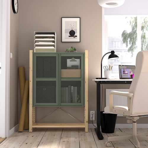 IKEA - IVAR, cabinet with door, pine/green, 89x30x124 cm