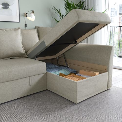 IKEA - HOLMSUND, corner sofa-bed with storage, borgunda beige