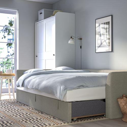 IKEA - HOLMSUND, corner sofa-bed with storage, borgunda beige