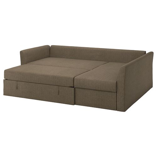 IKEA - HOLMSUND, corner sofa-bed with storage, kilanda grey-brown