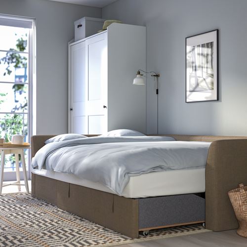 IKEA - HOLMSUND, corner sofa-bed with storage, kilanda grey-brown