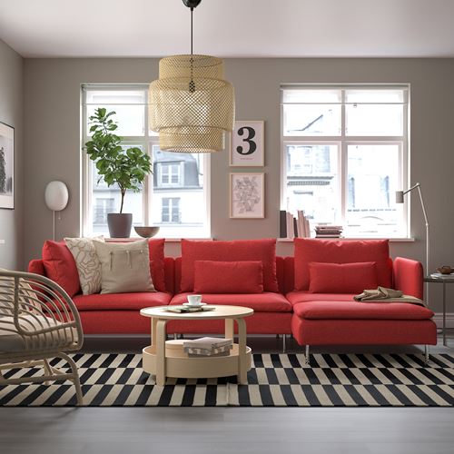 IKEA - SÖDERHAMN, 3-seat sofa and chaise longue, tonerud red