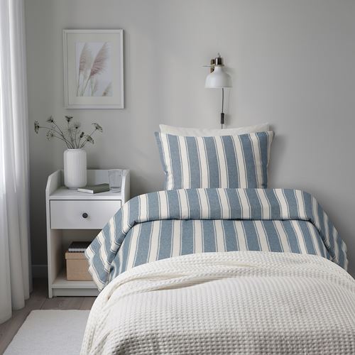 IKEA - STRUTBRAKEN, single duvet cover sets, blue-white, 150x200/50x60 cm