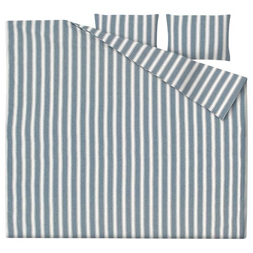 IKEA - STRUTBRAKEN, double quilt cover and 2 pillowcases, blue-white, 240x220/50x60 cm