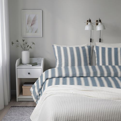 IKEA - STRUTBRAKEN, double quilt cover and 2 pillowcases, blue-white, 240x220/50x60 cm