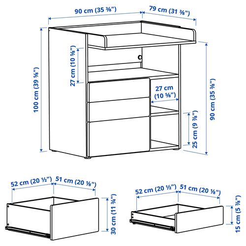 IKEA - SMASTAD, alt değiştirme masası, beyaz-turkuaz, 90x79x100 cm