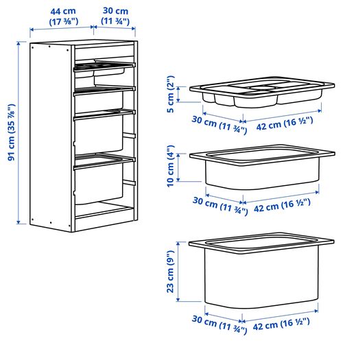 IKEA - TROFAST, saklama ünitesi, çam-beyaz-gri, 44x30x91 cm