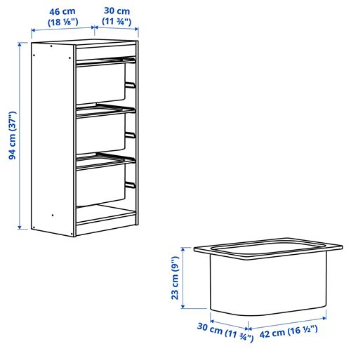 IKEA - TROFAST, storage-unit, white/grey, 46x30x94 cm