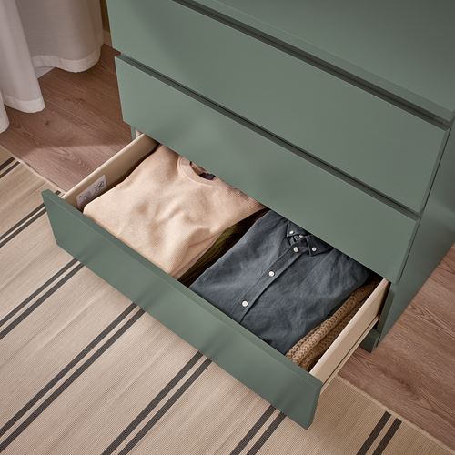 IKEA - MALM, chest of 3 drawers, grey-green, 80x78 cm