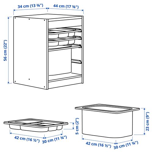 IKEA - TROFAST, storage-unit, white turquoise-grey-blue, 34x44x56 cm