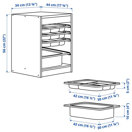 IKEA - TROFAST, storage-unit, white/grey, 34x44x55 cm