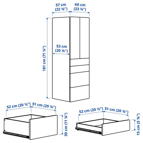 IKEA - PLATSA/SMASTAD, çocuk gardırobu, beyaz-yeşil, 60x57x181 cm