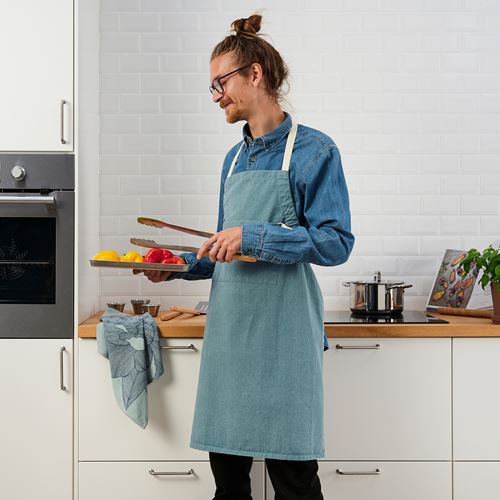 IKEA - GRILLTIDER, apron for kitchen, grey-turquoise, 67x85 cm