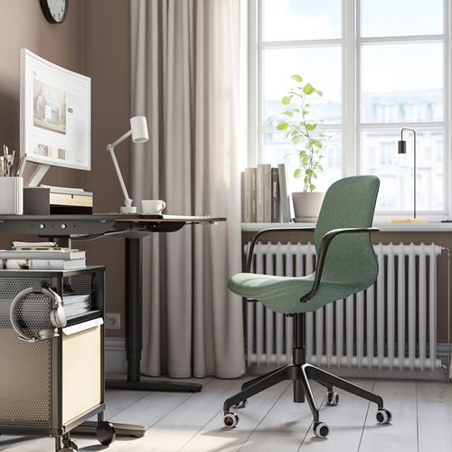 IKEA - LANGFJALL, office chair, gunnared green-black, with armrests