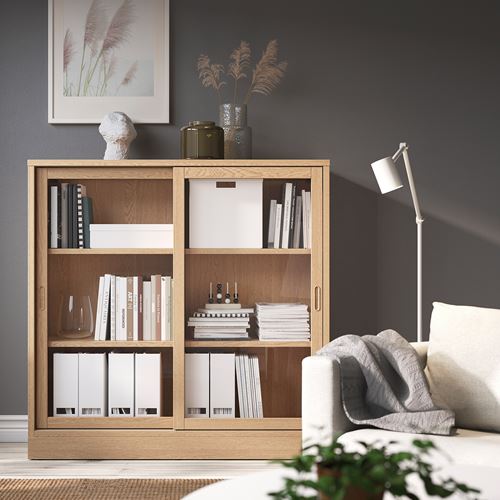 IKEA - TONSTAD, sliding door-cabinet, oak veneer, 121x37x120 cm