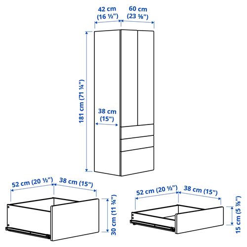 IKEA - SMASTAD, children's wardrobe, white/pale pink, 60x42x181 cm