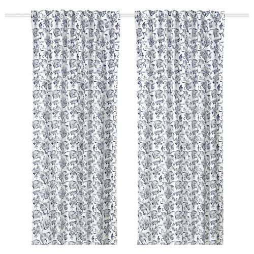 IKEA - DOVREFIBBLOR, background curtain, 1 pair, white-dark blue, 145x300 cm